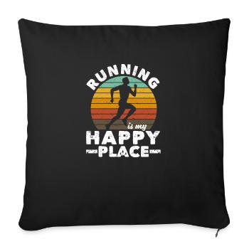 Running is my happy place I love it too - Sofa pillowcase 17,3'' x 17,3'' (45 x 45 cm) - black - Front