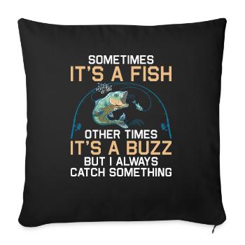 Pêche Pêche Pêcheur Pêche Canne à pêche - Housse de coussin décorative 45 x 45 cm - noir - Devant