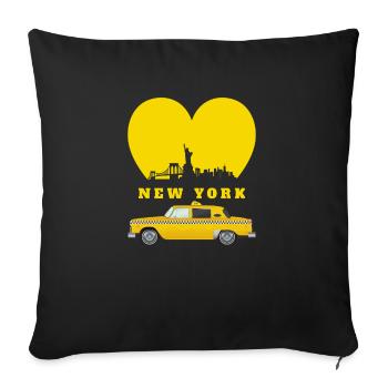 New York NY Cœur jaune taxi Liberté - Housse de coussin décorative 45 x 45 cm - noir - Devant