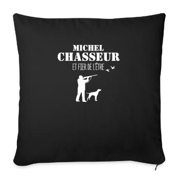 Michel Chasseur Et Fier De L’être, Chasser, - Housse de coussin décorative 45 x 45 cm - noir - Devant