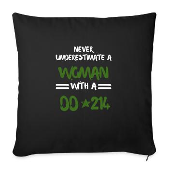 Femme avec DD-214 Journée des vétérans féminins mignon rétro - Housse de coussin décorative 45 x 45 cm - noir - Devant