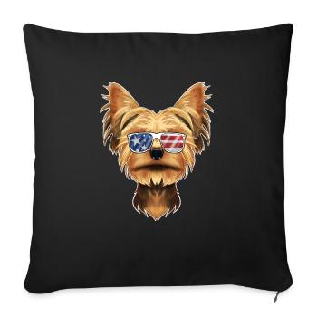 Yorkshire Terrier USA Lunettes de soleil I Drapeau américain - Housse de coussin décorative 45 x 45 cm - noir - Devant
