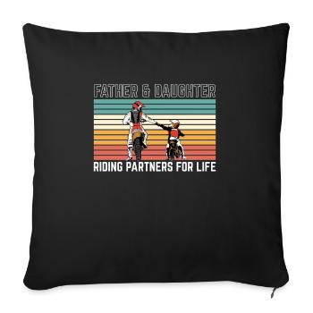Père et fille Partenaires d’équitation pour la vie - Housse de coussin décorative 45 x 45 cm - noir - Devant