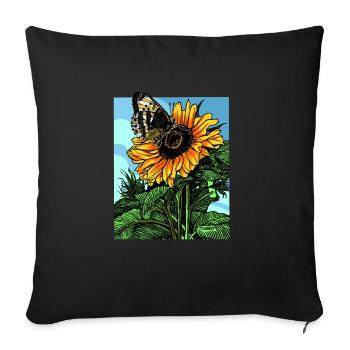 Cadeau papillon tournesol - Housse de coussin décorative 45 x 45 cm - noir - Devant