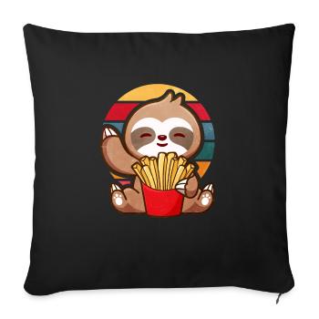 Sloths Love Fries gift - Sofa pillowcase 17,3'' x 17,3'' (45 x 45 cm) - black - Front