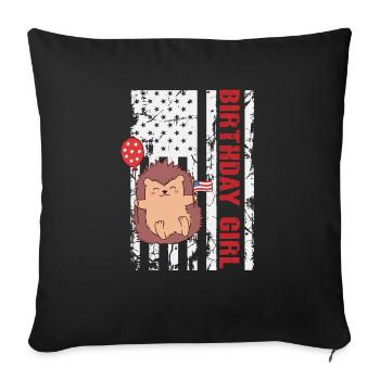 Hedgehog America 4 juillet Birthday Girl - Housse de coussin décorative 45 x 45 cm - noir - Devant