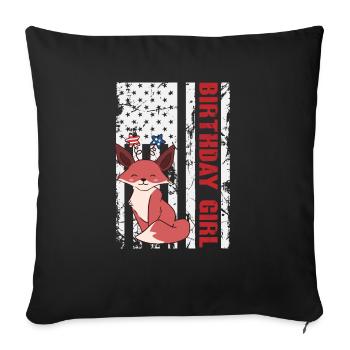Fox America 4 juillet Independence Birthday Girl - Housse de coussin décorative 45 x 45 cm - noir - Devant
