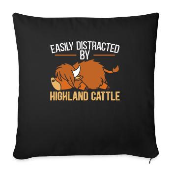 Easily Distracted By Highland Cattle Cow Farmer - Sofa pillowcase 17,3'' x 17,3'' (45 x 45 cm) - black - Front