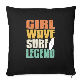 Girl Wave Surf Legend Retro Surfing T-Shirt - Sofa pillowcase 17,3'' x 17,3'' (45 x 45 cm) - black - Front