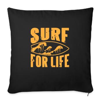 Surf For Life Vintage Classic Surfing T-Shirt - Sofa pillowcase 17,3'' x 17,3'' (45 x 45 cm) - black - Front