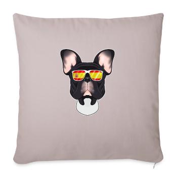 Bouledogue français I Lunettes de soleil Espagne I Drapeau espagnol - Housse de coussin décorative 45 x 45 cm - taupe clair - Devant