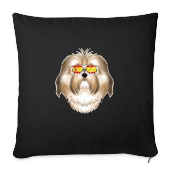 Bichon Havanais I Espagne Lunettes de soleil I Drapeau espagnol - Housse de coussin décorative 45 x 45 cm - noir - Devant