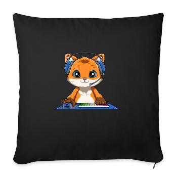 Lustiger Videospiel-Fuchs - Computerspiel-Fuchs - Sofakissenbezug 45 x 45 cm - Schwarz - Vorne