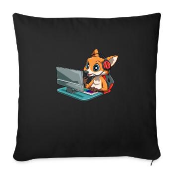 Kawaii Video Gaming Fox - Streaming Computerspiel - Sofakissenbezug 45 x 45 cm - Schwarz - Vorne