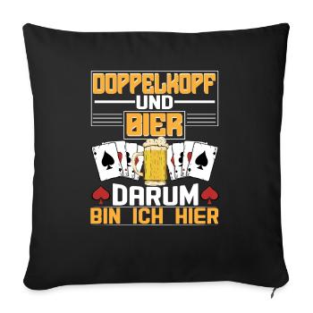 Doppelkopf und Bier Kartenspiel - Sofakissenbezug 45 x 45 cm - Schwarz - Vorne