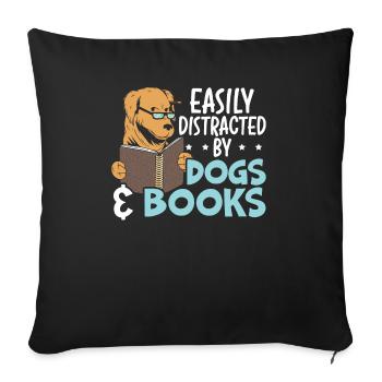 Facilement distrait par les chiens et les livres Puppy Bookworm - Housse de coussin décorative 45 x 45 cm - noir - Devant