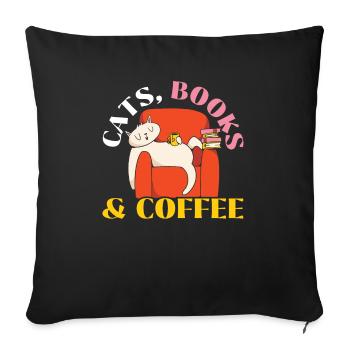 Cats Books And Coffee Drinker Bookaholic Bookworm - Sofa pillowcase 17,3'' x 17,3'' (45 x 45 cm) - black - Front