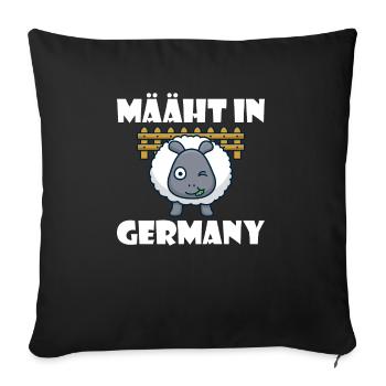 Mäht in Germany lustiger Rasenmäher und Schaf Spru - Sofakissenbezug 45 x 45 cm - Schwarz - Vorne