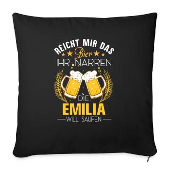 Emilia Bier Spruch - Sofakissenbezug 45 x 45 cm - Schwarz - Vorne