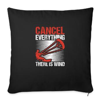Alles absagen Es gibt Wind Funny Kitesurf Kite - Sofakissenbezug 45 x 45 cm - Schwarz - Vorne