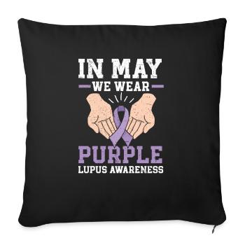 En mai, nous portons un soutien de sensibilisation au lupus violet - Housse de coussin décorative 45 x 45 cm - noir - Devant
