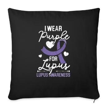 Je porte du violet pour la sensibilisation au lupus SLE Disease - Housse de coussin décorative 45 x 45 cm - noir - Devant