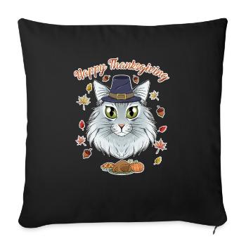 Amoureux des chats de la forêt norvégienne I Joyeux Thanksgiving - Housse de coussin décorative 45 x 45 cm - noir - Devant