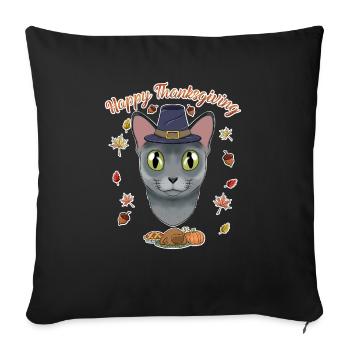 Russian Blue Cat Lover I Happy Thanksgiving - Sofakissenbezug 45 x 45 cm - Schwarz - Vorne