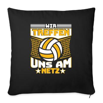 Volleyball Volleyballnetz Wir treffen uns am Netz - Sofakissenbezug 45 x 45 cm - Schwarz - Vorne