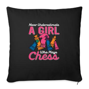 Ne sous-estimez jamais une fille qui joue aux échecs - Housse de coussin décorative 45 x 45 cm - noir - Devant