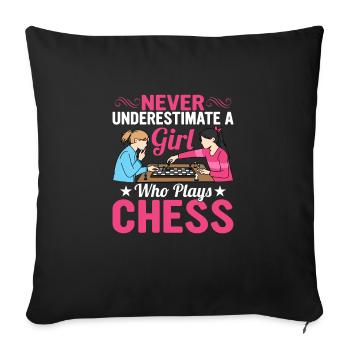 Ne sous-estimez jamais une fille qui joue à l’échiquier - Housse de coussin décorative 45 x 45 cm - noir - Devant