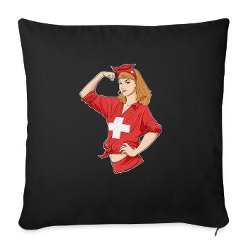 Fille suisse incassable I Héritage suisse I - Housse de coussin décorative 45 x 45 cm - noir - Devant