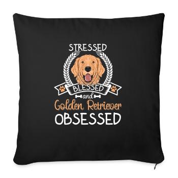 Bienheureux Golden Retriever Obsédé Drôle - Housse de coussin décorative 45 x 45 cm - noir - Devant