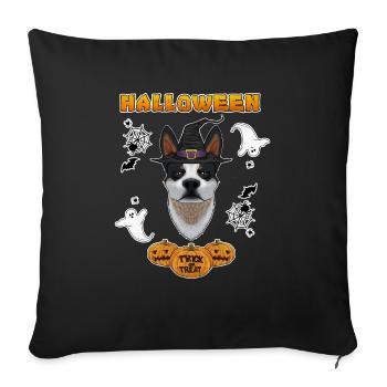 Joyeux Halloween I Amoureux des chiens I Bovins australiens - Housse de coussin décorative 45 x 45 cm - noir - Devant