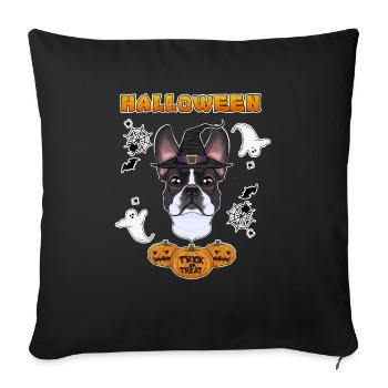 Joyeux Halloween I Dog Lover I Boston Terrier - Housse de coussin décorative 45 x 45 cm - noir - Devant