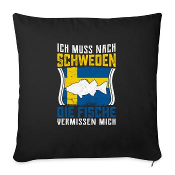 Angeln in Schweden Angeltrip Geschenk - Sofakissenbezug 45 x 45 cm - Schwarz - Vorne