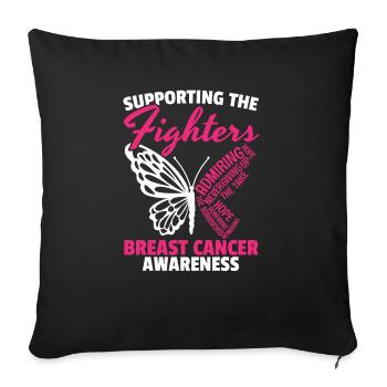 Soutenir la sensibilisation aux combattants du cancer du sein - Housse de coussin décorative 45 x 45 cm - noir - Devant