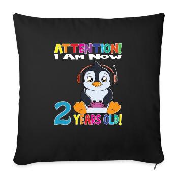 Gaming Penguin Attention I Am Now 2 Years Old - Sofa pillowcase 17,3'' x 17,3'' (45 x 45 cm) - black - Front