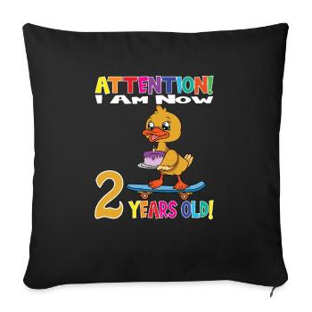 Birthday Duck Attention I Am Now 2 Years Old - Sofa pillowcase 17,3'' x 17,3'' (45 x 45 cm) - black - Front