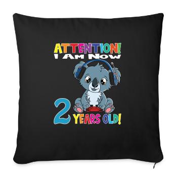 Gaming Koala Attention I Am Now 2 Years Old - Sofa pillowcase 17,3'' x 17,3'' (45 x 45 cm) - black - Front
