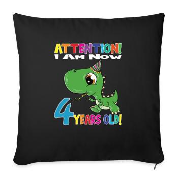 Dino Anniversaire J’ai maintenant 4 ans - Housse de coussin décorative 45 x 45 cm - noir - Devant