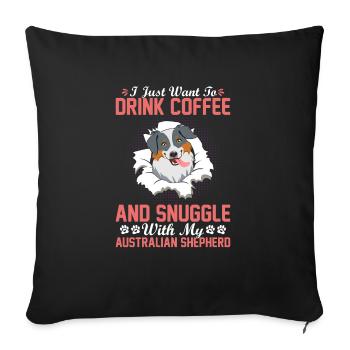 Coffee Drink Cuddle Australian Shepherd - Sofa pillowcase 17,3'' x 17,3'' (45 x 45 cm) - black - Front