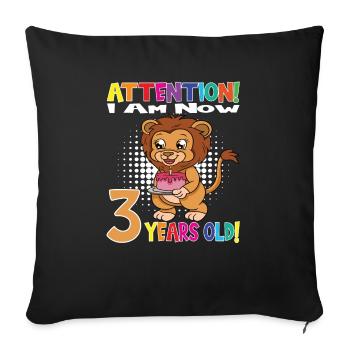 Lion Boy Attention I Am Now 3 Years Old - Sofa pillowcase 17,3'' x 17,3'' (45 x 45 cm) - black - Front