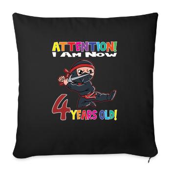 Anniversaire ninja boy J’ai maintenant 4 ans - Housse de coussin décorative 45 x 45 cm - noir - Devant