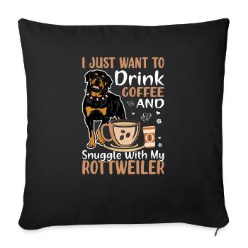 Buvez du café et câlinez-vous avec Rottweiler - Housse de coussin décorative 45 x 45 cm - noir - Devant