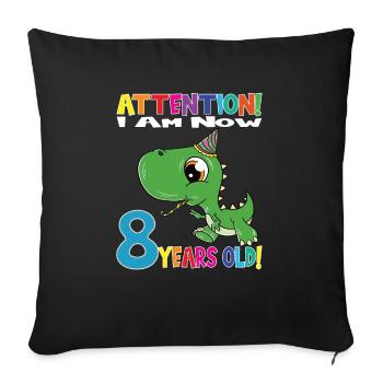 Dino Boy Birthday I Am Now 8 Years Old - Sofakissenbezug 45 x 45 cm - Schwarz - Vorne