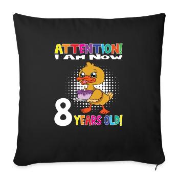 Duck Birthday I Am Now 8 Years Old - Sofa pillowcase 17,3'' x 17,3'' (45 x 45 cm) - black - Front