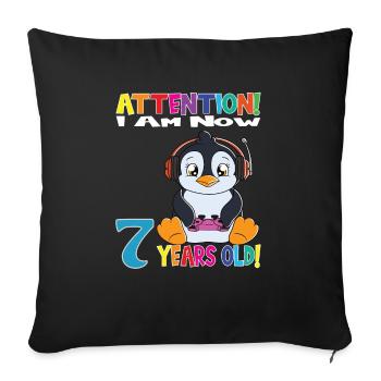 Anniversaire de pingouin J'ai maintenant 7 ans - Housse de coussin décorative 45 x 45 cm - noir - Devant