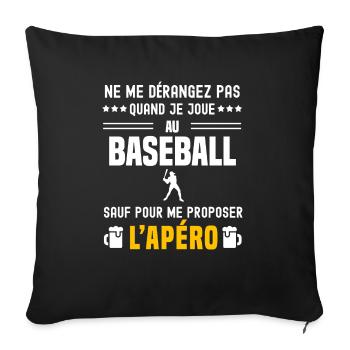 baseball baseballeur ne dérangez pas sauf apéro - Housse de coussin décorative 45 x 45 cm - noir - Devant