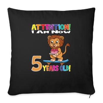Anniversaire Lion J'ai maintenant 5 ans - Housse de coussin décorative 45 x 45 cm - noir - Devant